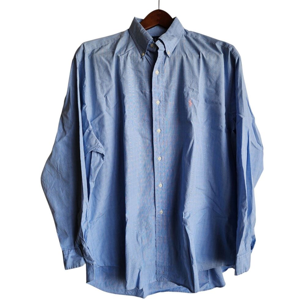 Ralph Lauren Blake Button-Down Shirt Blue Plaid 100% Two-Ply Cotton Men's XL